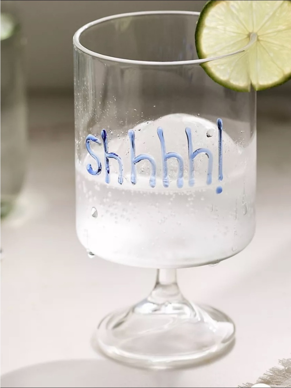 Anthropologie Blue Lettered 'shhh!' Stemmed Glass - Clear